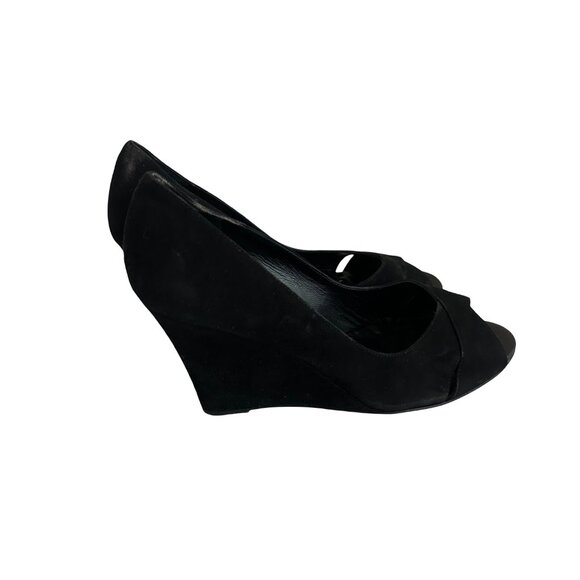 Kate Spade New York Black Peep Toe Wedge Sandals Cutout Velvet Size 6.5 Women's - Picture 2 of 11